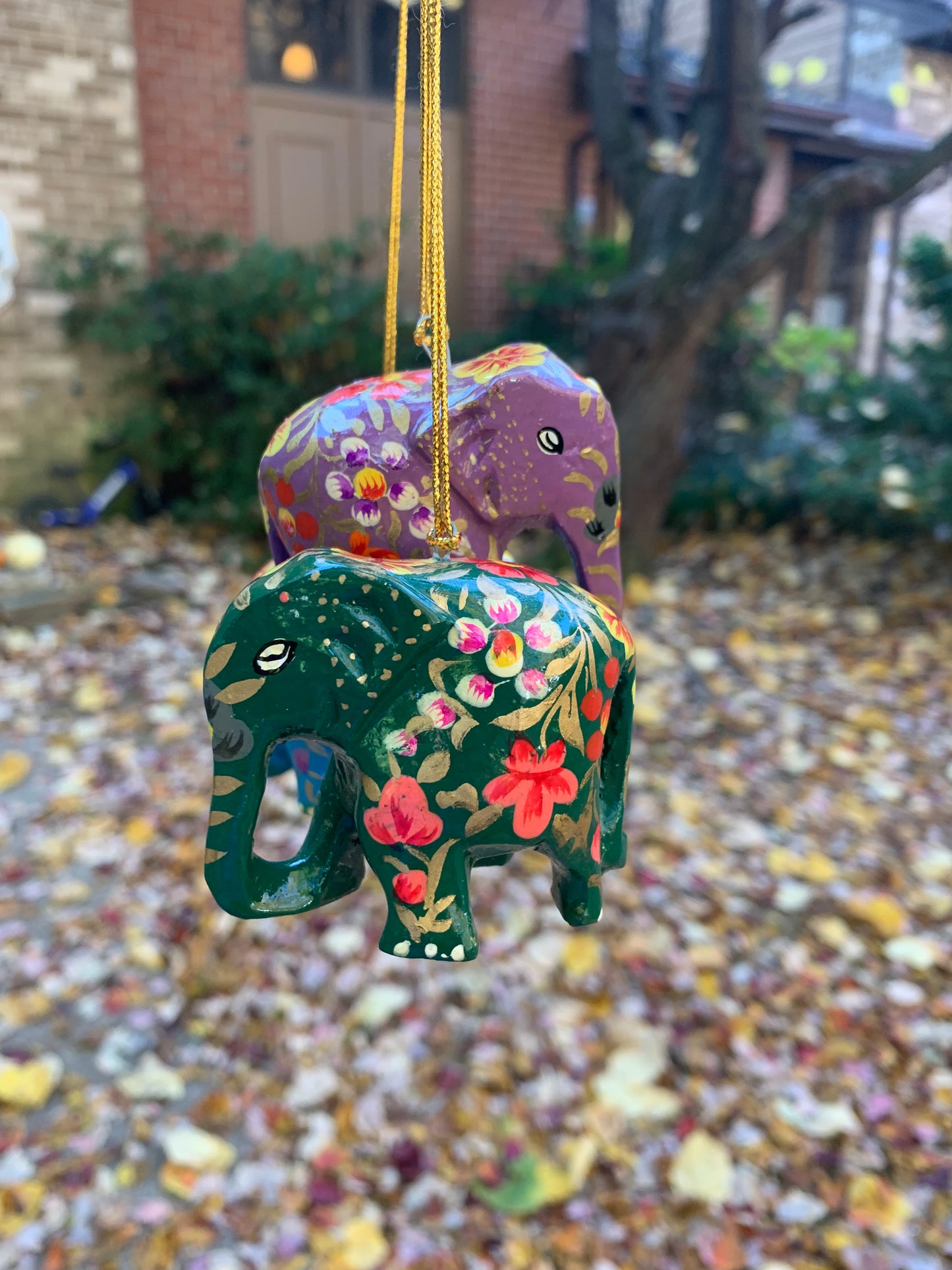 Hand-Painted Kashmiri Elephants Christmas Ornaments