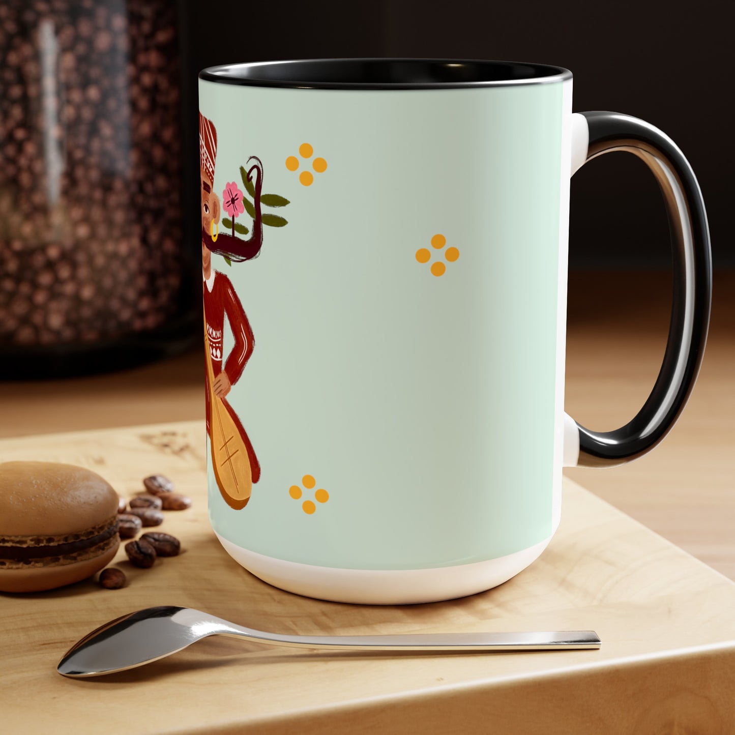 Two-Tone Coffee Mugs, 15oz, Stache Beats