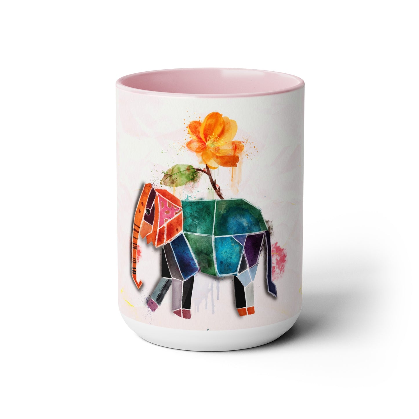 Two-Tone Coffee Mugs, 15oz, Kirigami Elephant Flower
