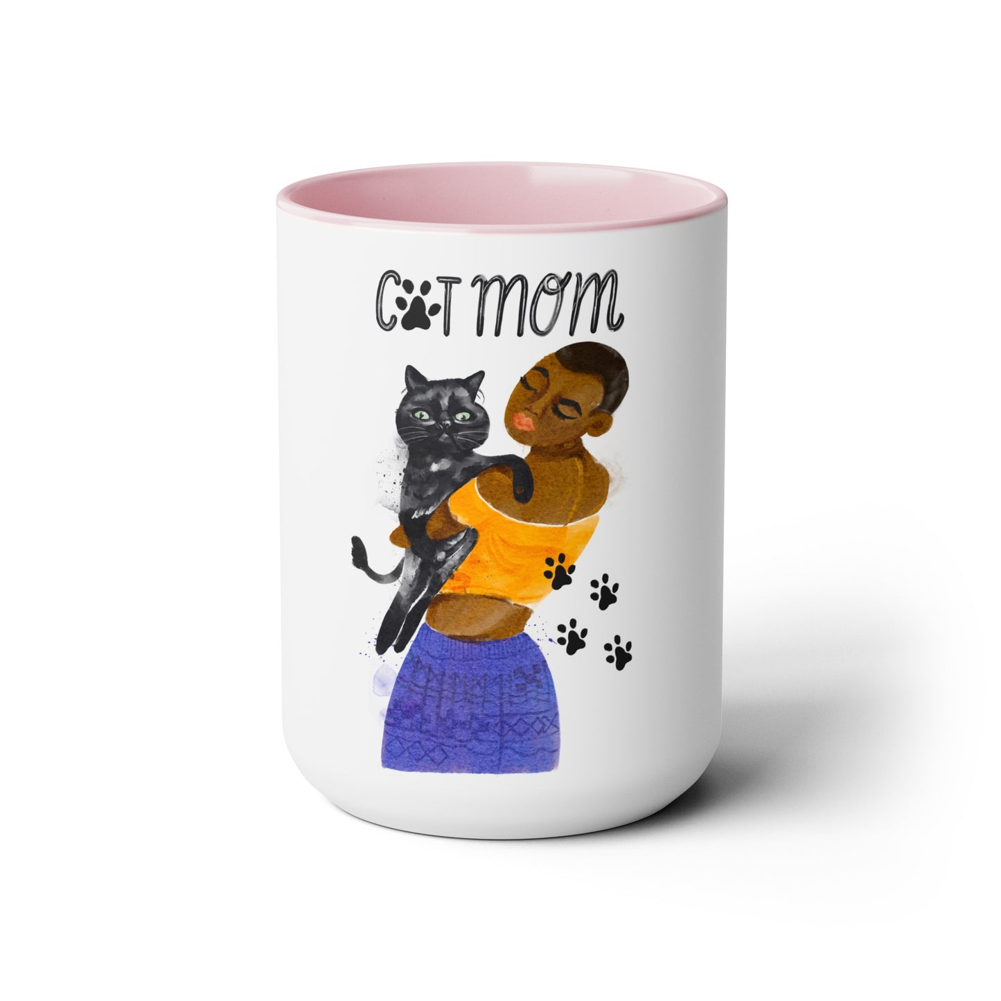 Two-Tone Coffee Mugs, 15oz, Cat Mom