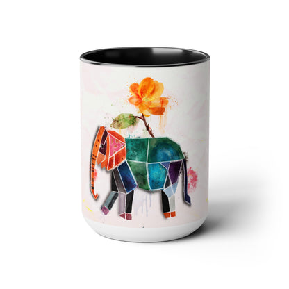 Two-Tone Coffee Mugs, 15oz, Kirigami Elephant Flower