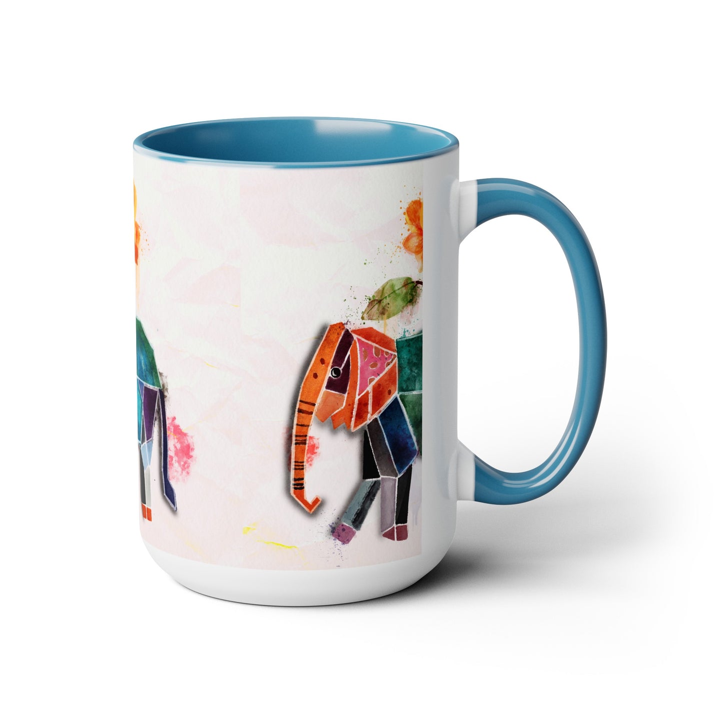 Two-Tone Coffee Mugs, 15oz, Kirigami Elephant Flower