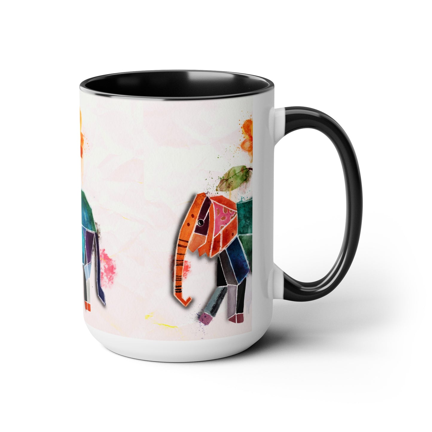 Two-Tone Coffee Mugs, 15oz, Kirigami Elephant Flower