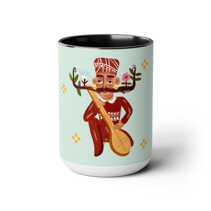 Two-Tone Coffee Mugs, 15oz, Stache Beats