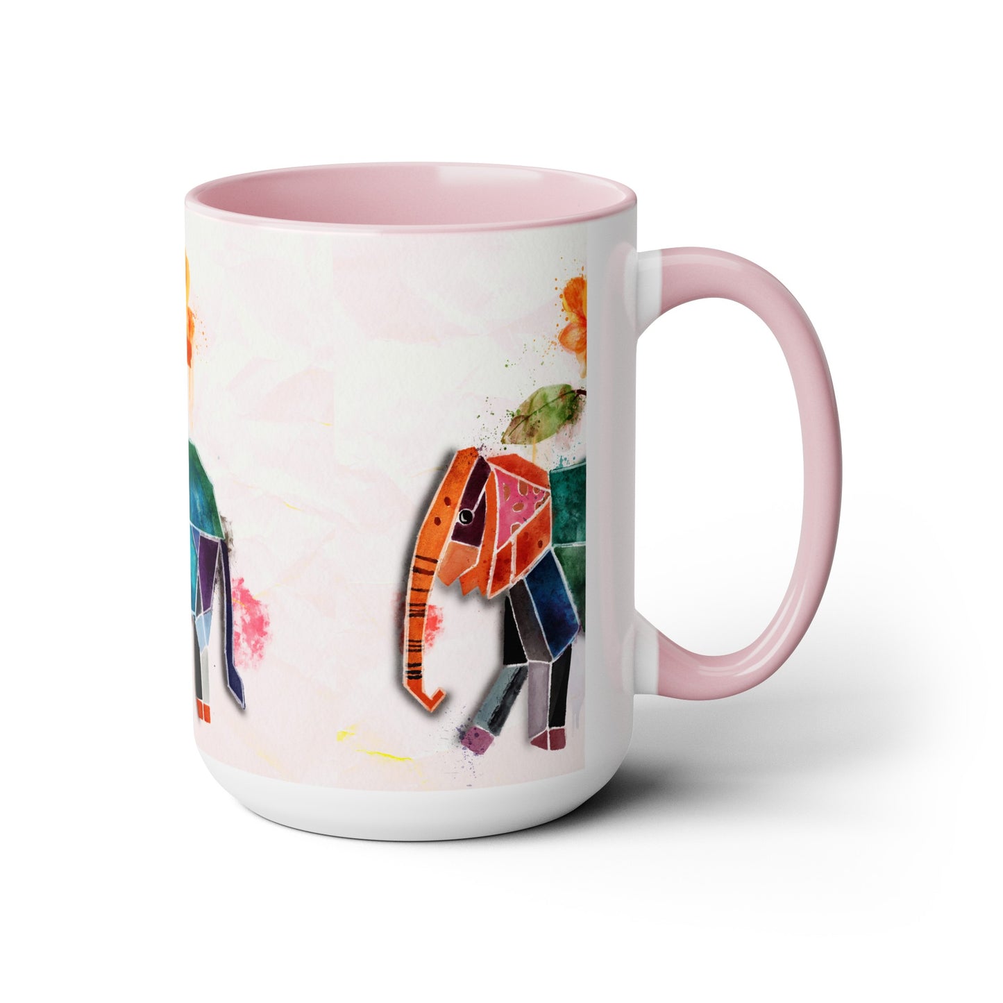 Two-Tone Coffee Mugs, 15oz, Kirigami Elephant Flower