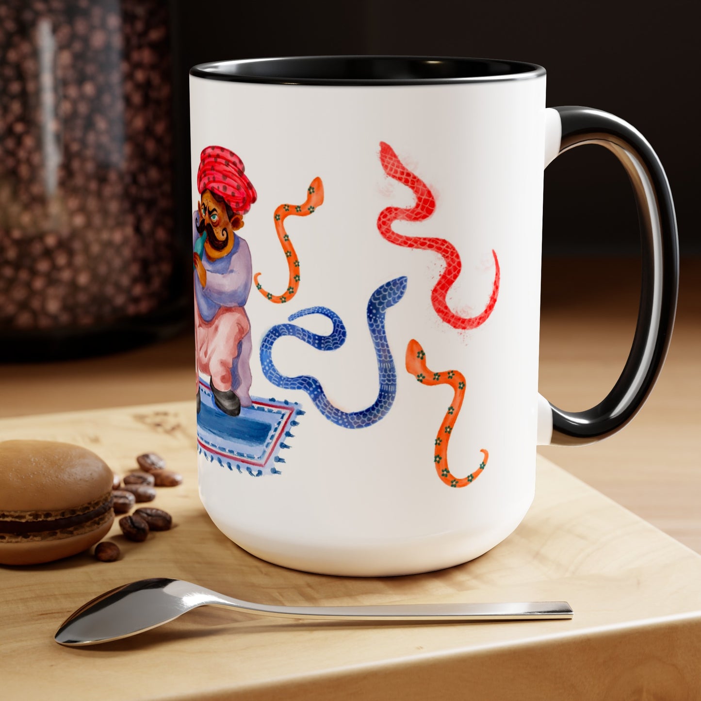 Two-Tone Coffee Mugs, 15oz, Snake Charmer