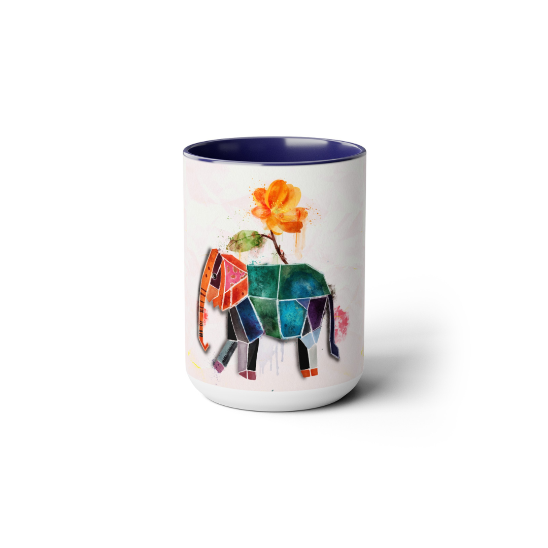 Two-Tone Coffee Mugs, 15oz, Kirigami Elephant Flower