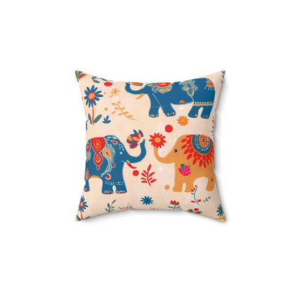 Lucky Elephants Spun Polyester Square Pillow