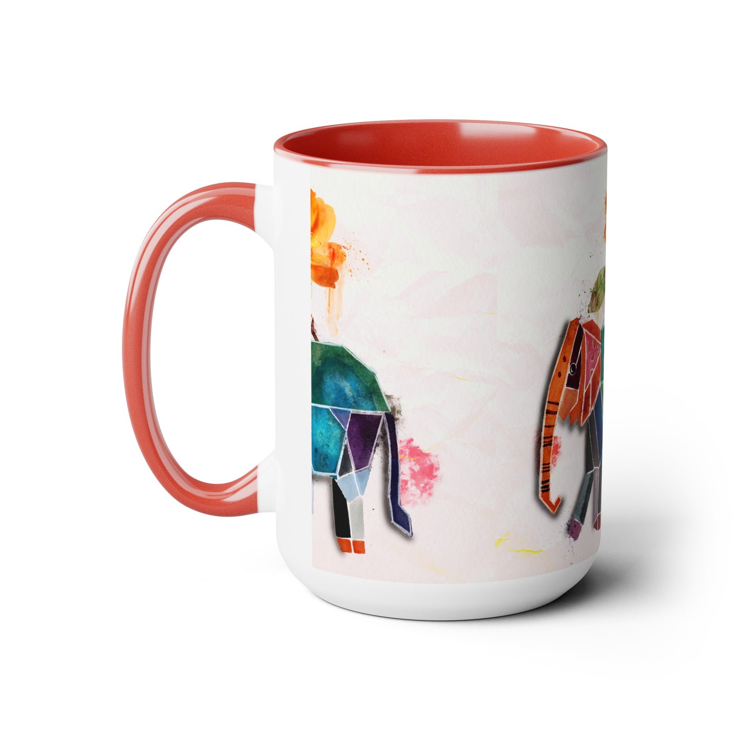 Two-Tone Coffee Mugs, 15oz, Kirigami Elephant Flower