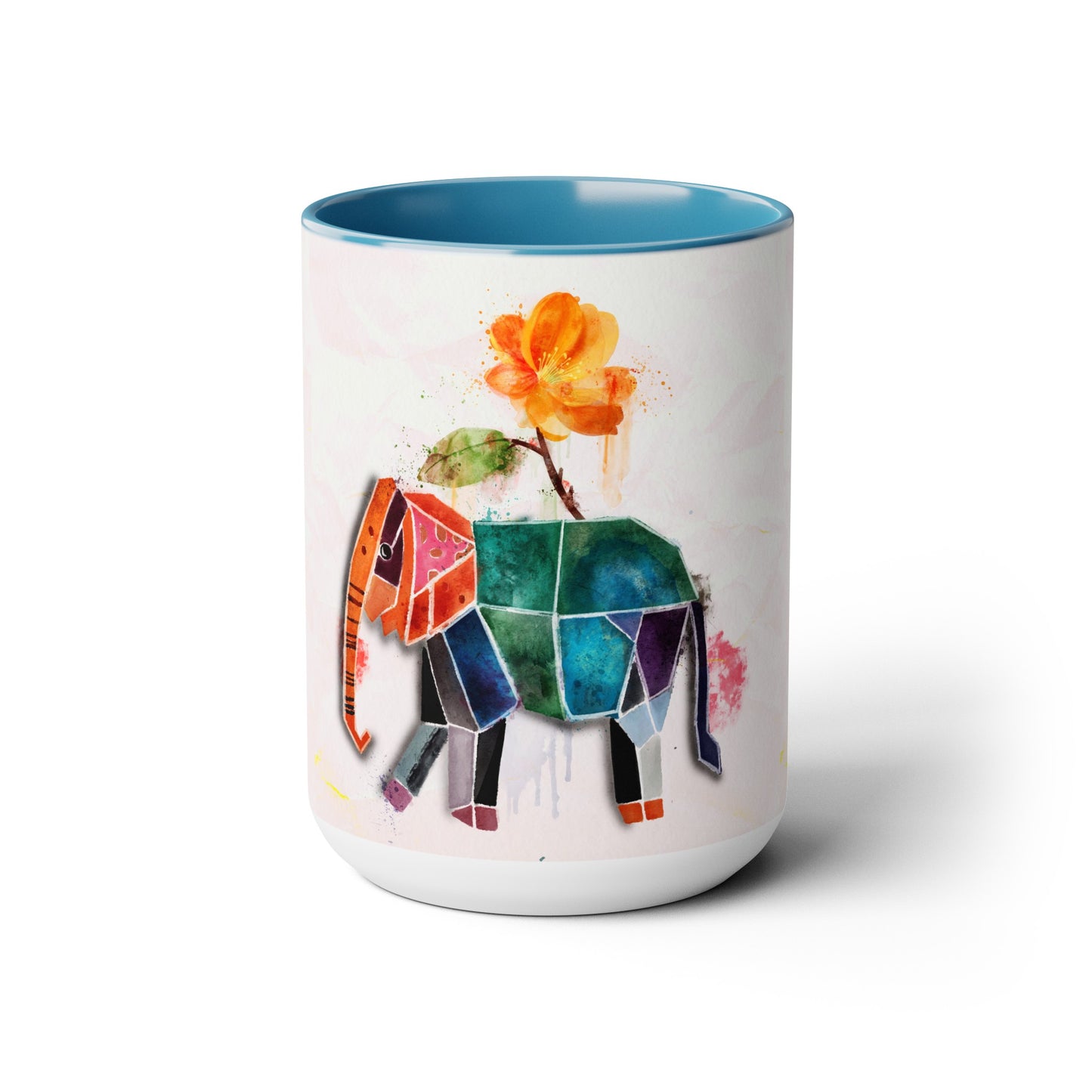 Two-Tone Coffee Mugs, 15oz, Kirigami Elephant Flower