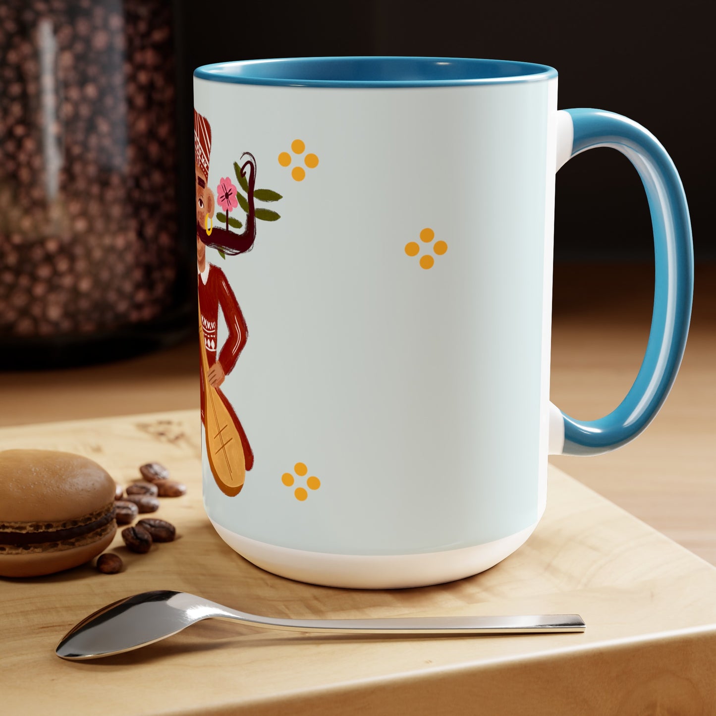 Two-Tone Coffee Mugs, 15oz, Stache Beats