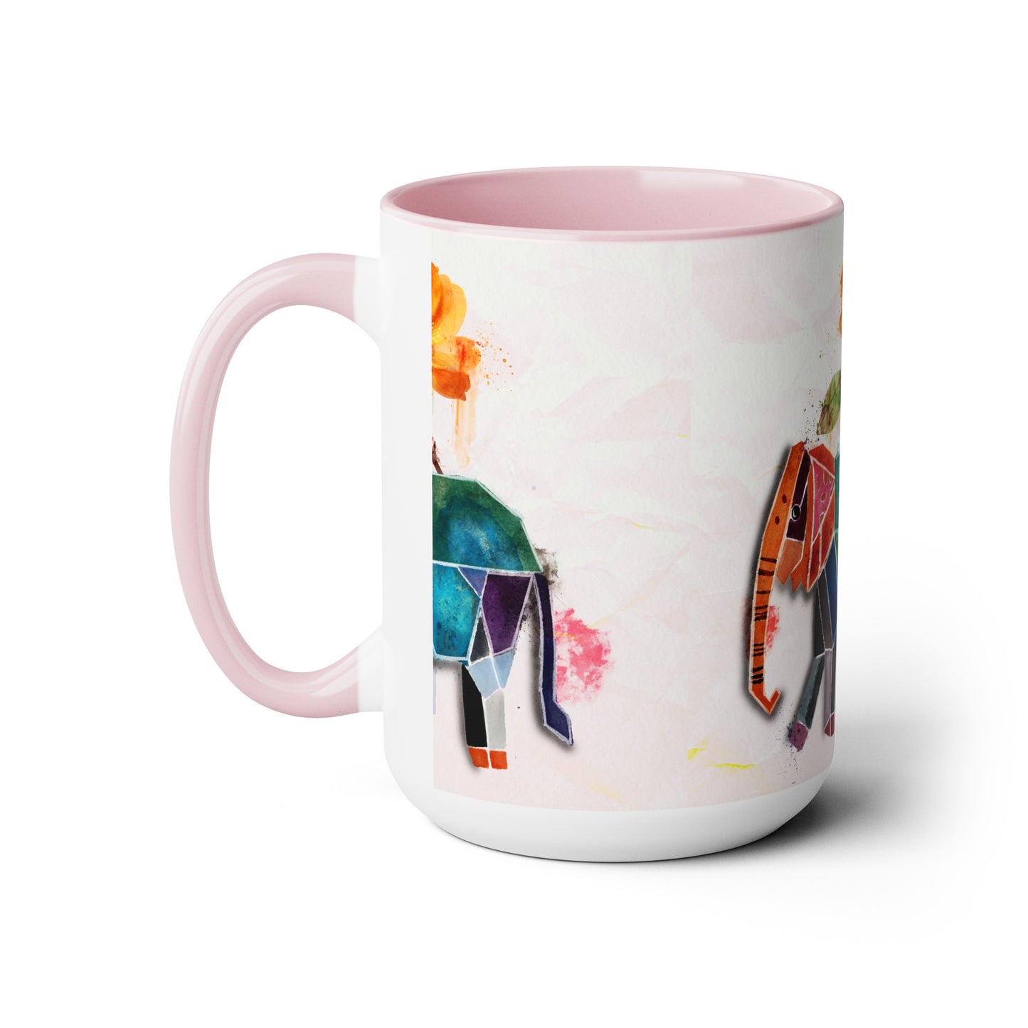 Two-Tone Coffee Mugs, 15oz, Kirigami Elephant Flower