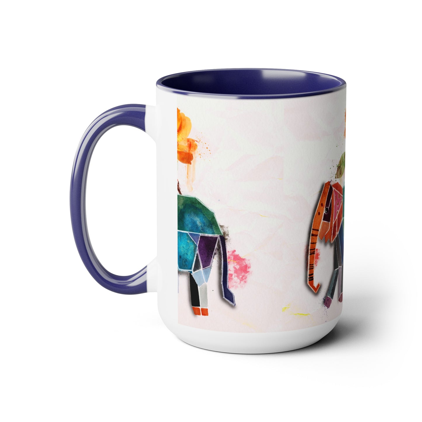 Two-Tone Coffee Mugs, 15oz, Kirigami Elephant Flower