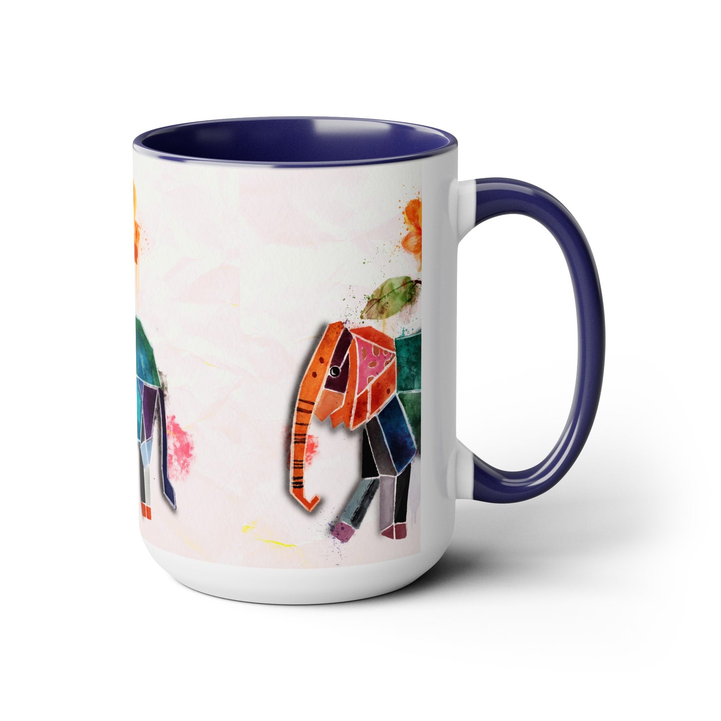 Two-Tone Coffee Mugs, 15oz, Kirigami Elephant Flower