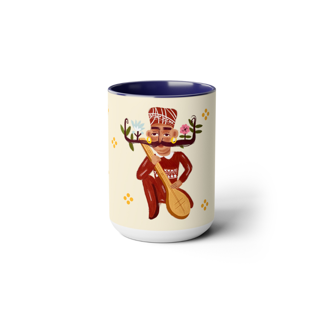 Two-Tone Coffee Mugs, 15oz, Stache Beats
