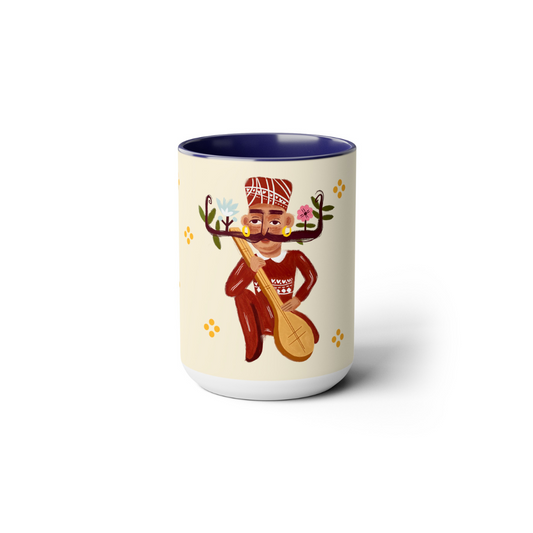 Two-Tone Coffee Mugs, 15oz, Stache Beats