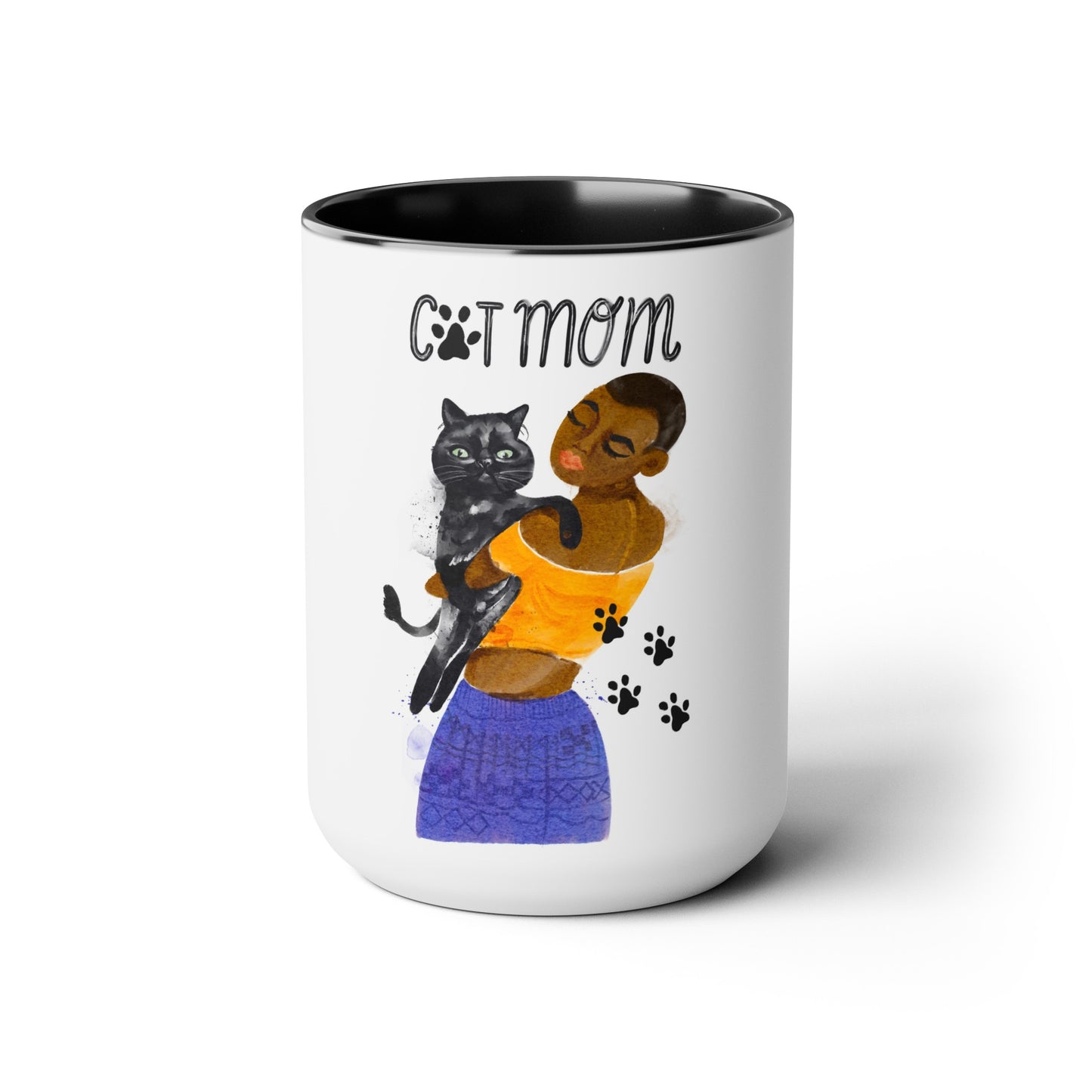 Two-Tone Coffee Mugs, 15oz, Cat Mom