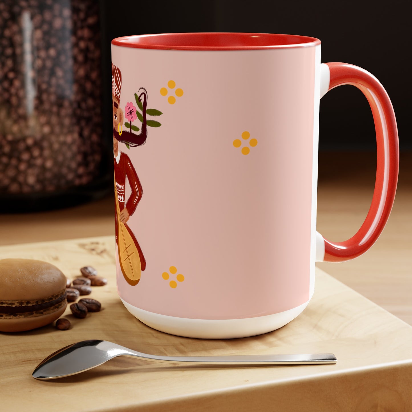 Two-Tone Coffee Mugs, 15oz, Stache Beats