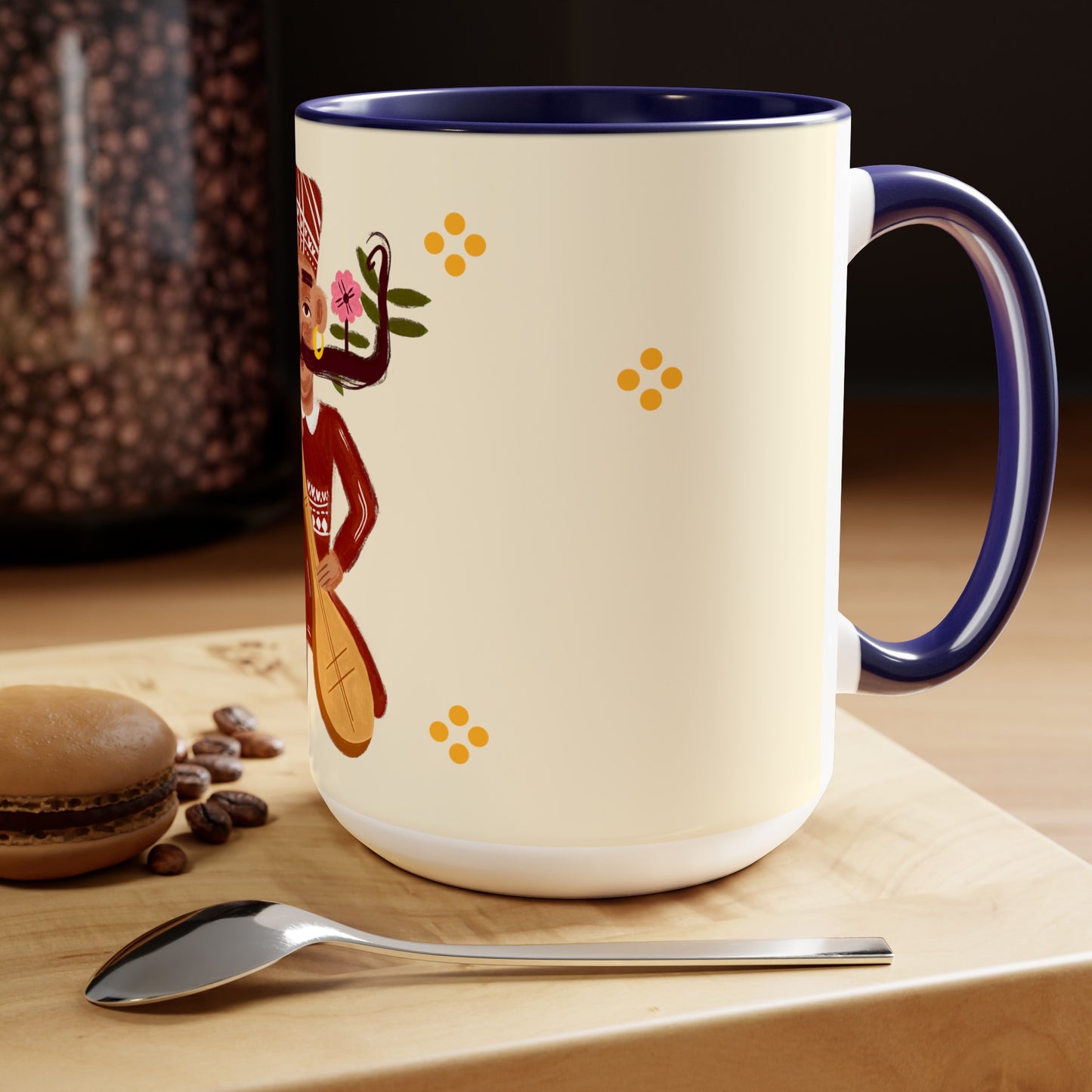 Two-Tone Coffee Mugs, 15oz, Stache Beats
