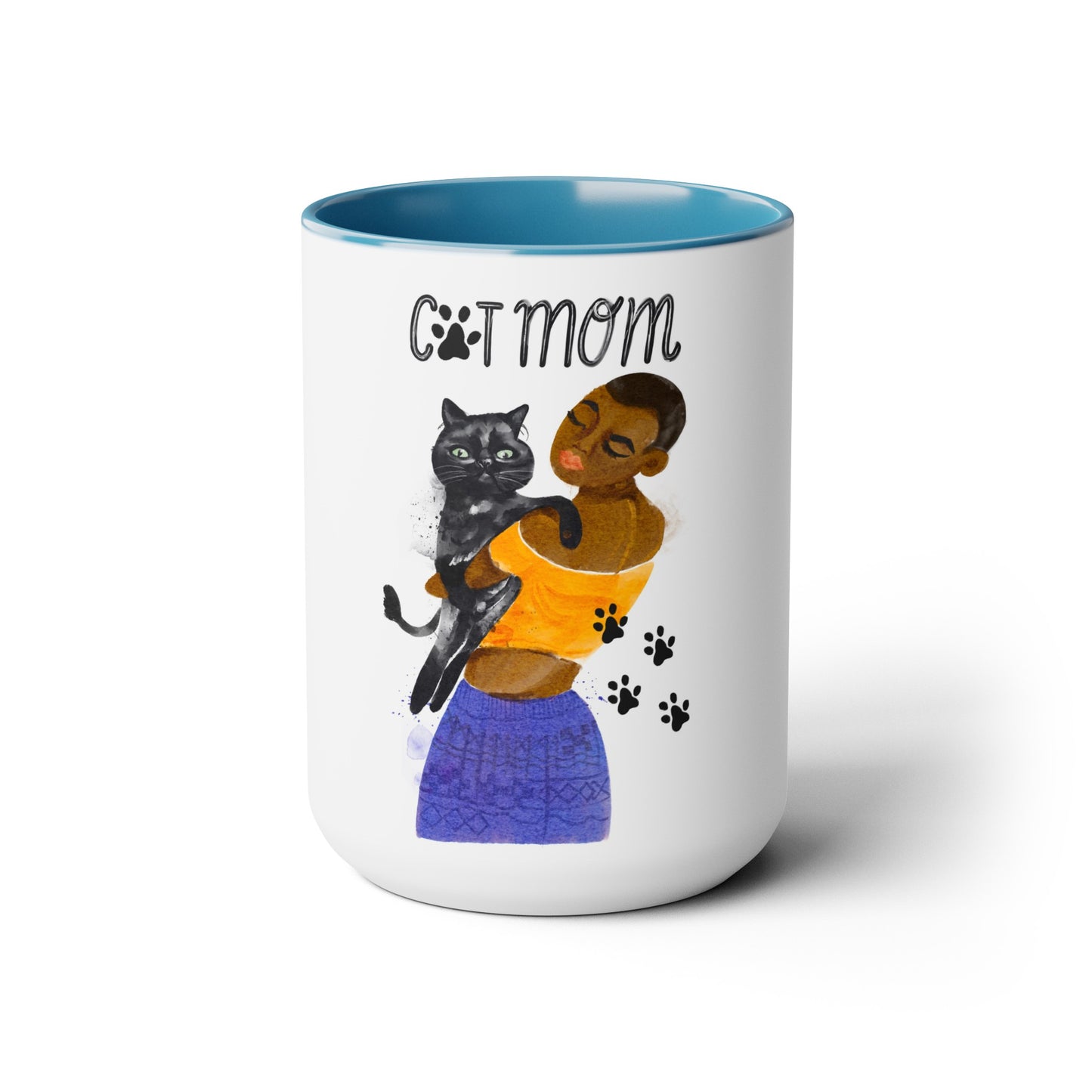 Two-Tone Coffee Mugs, 15oz, Cat Mom