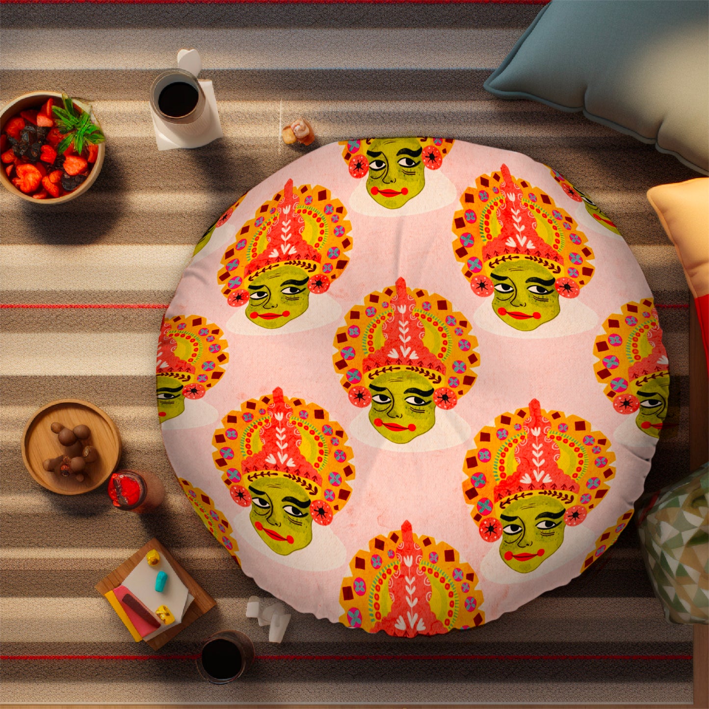 Kathakali Round Tufted Floor Pillow