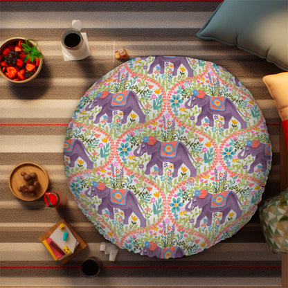 Elephant Round Tufted Floor Pillow