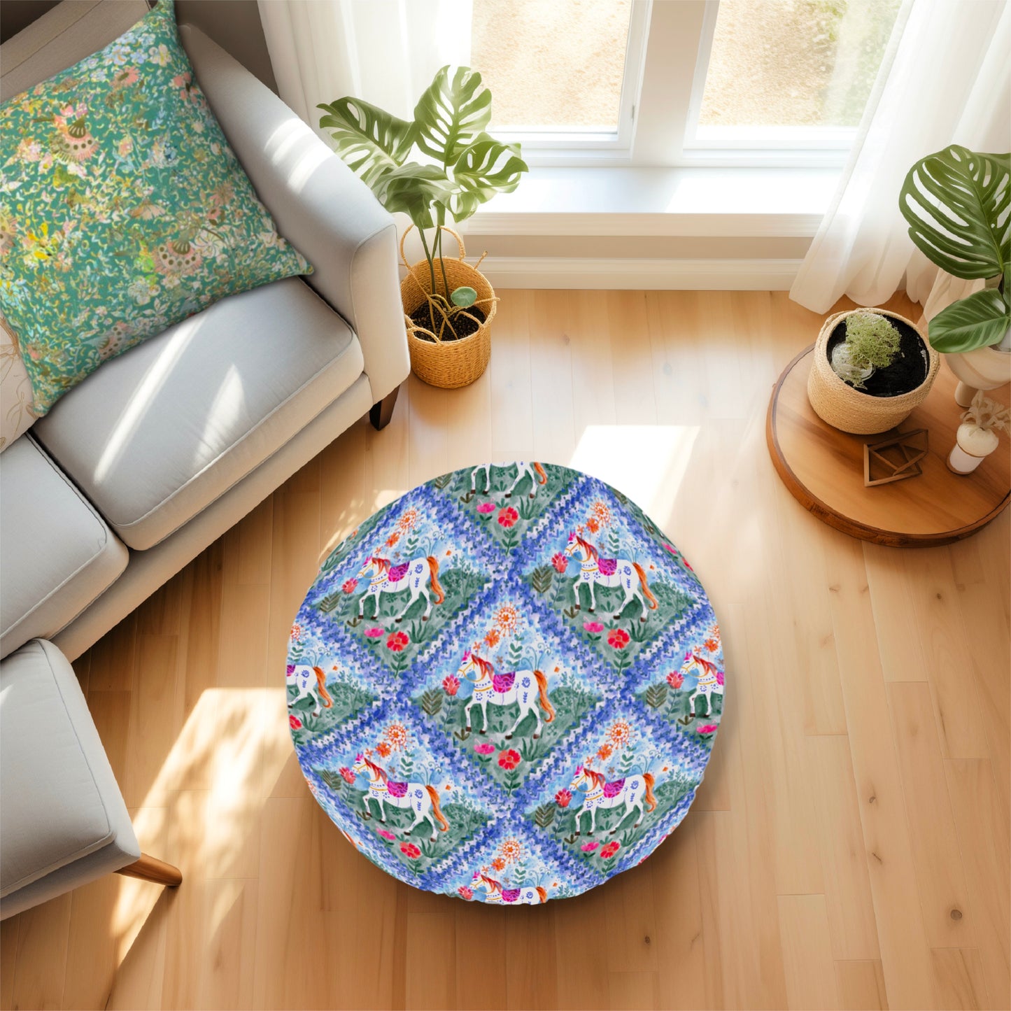 Horse Round Tufted Floor Pillow