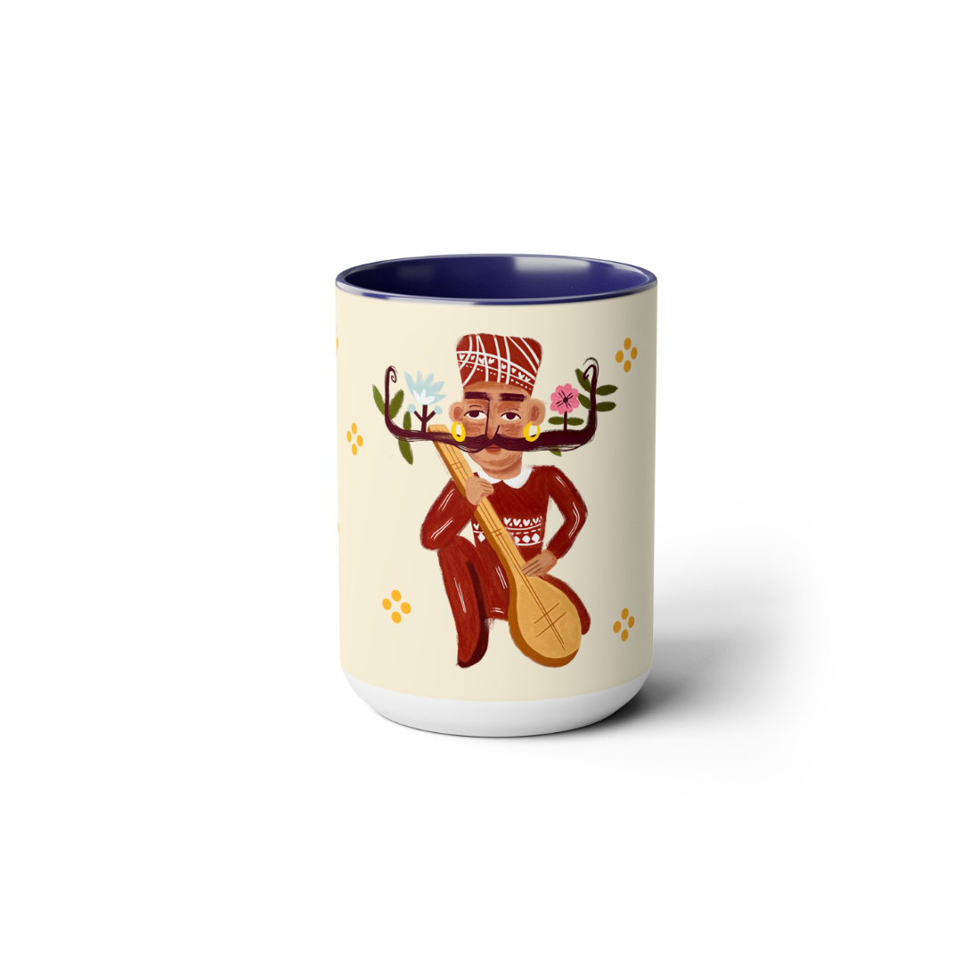 Two-Tone Coffee Mugs, 15oz, Stache Beats