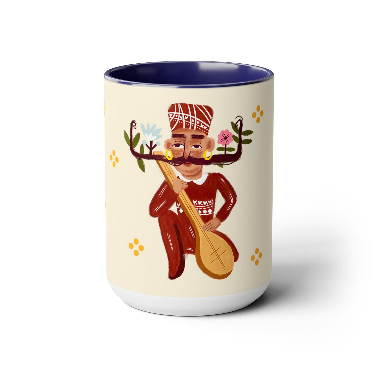 Two-Tone Coffee Mugs, 15oz, Stache Beats