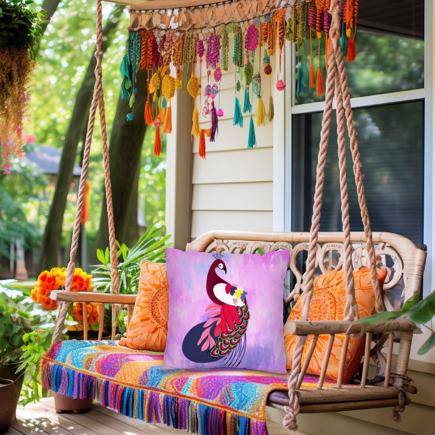 Peacock Spun Polyester Square Pillow